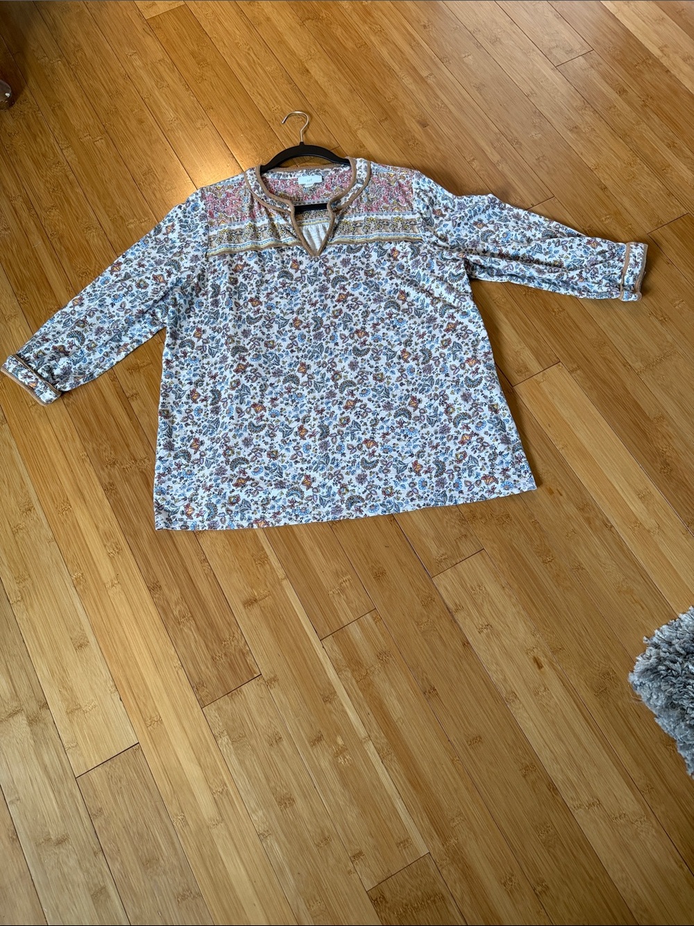 J. Jill Floral Split-Neck Tunic in Cream, Pink, and Blue